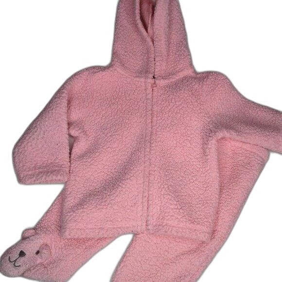 baby B'gosh Sherpa Fleece Hooded Jacket & Footed BabyGirl Pants Set Size 6M Pink - Picture 1 of 8
